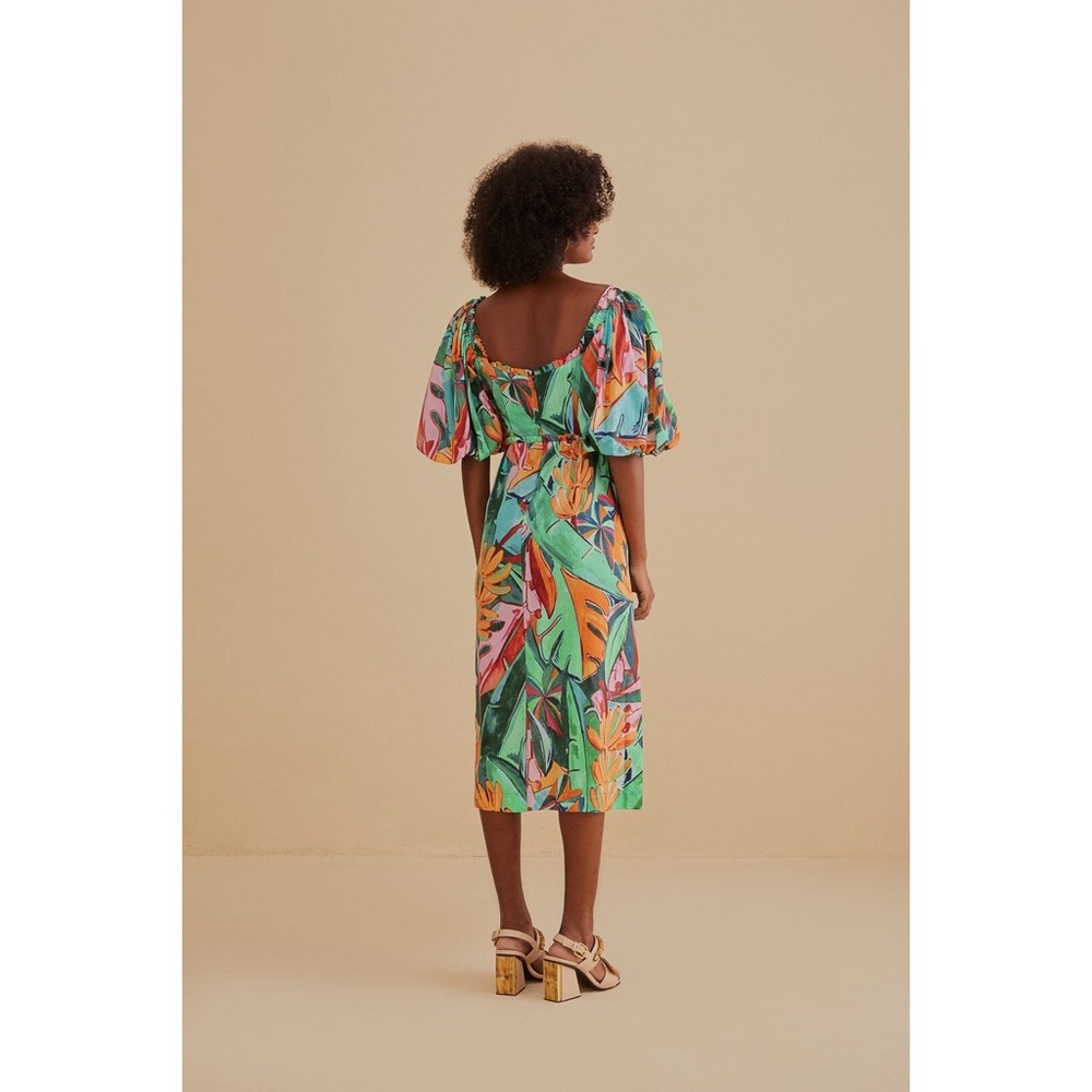 FARM Rio Banana Foliage Puff-Sleeve Midi Dress - Picture 8 of 11